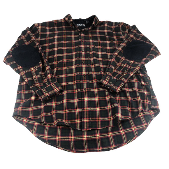 Fila Sport Mens Plaid Shirt Large Button Up Long Sleeve Elbow Patch Chest Pocket - Picture 1 of 16